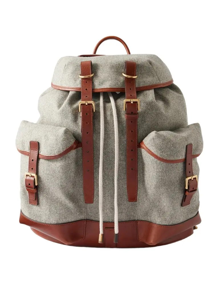 Brunello Cucinelli Leather-Trimmed Flannel Backpack - Men
