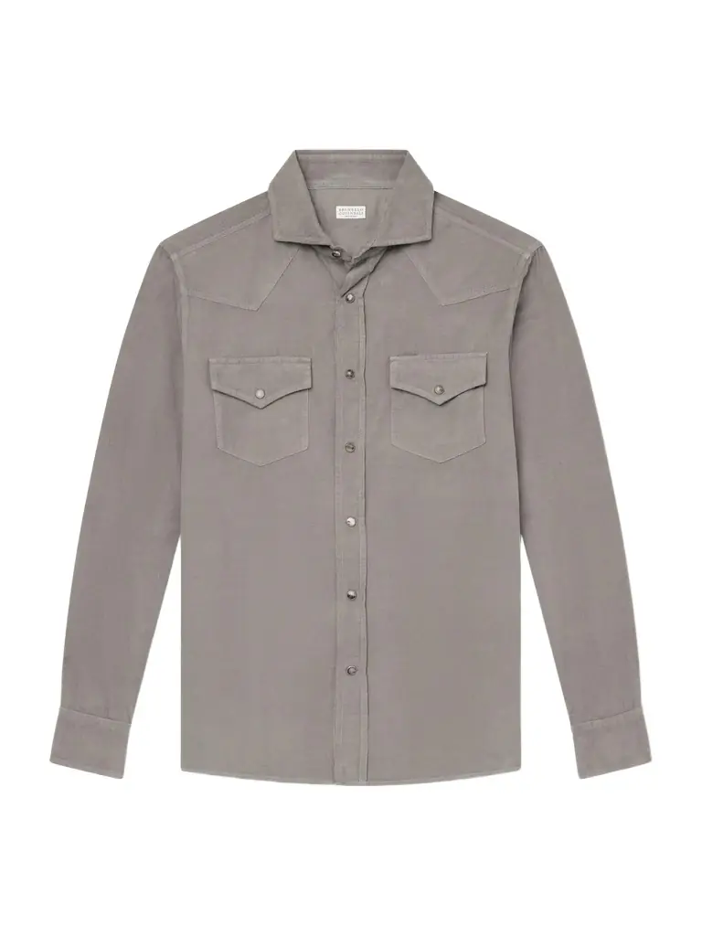 Brunello Cucinelli Cutaway-Collar Cotton-Corduroy Western Shirt - Men