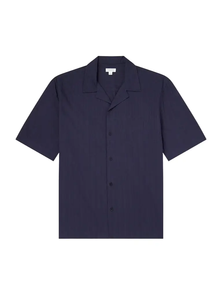 Sunspel Camp-Collar Textured-Cotton Shirt - Men