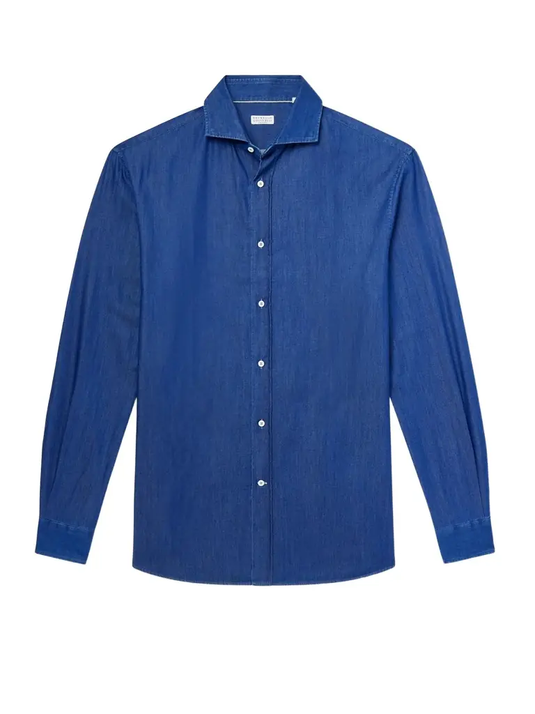 Brunello Cucinelli Cutaway-Collar Cotton-Chambray Shirt - Men