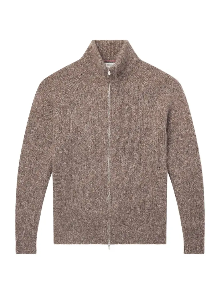 Brunello Cucinelli Brushed Cashmere and Silk-Blend Zipped Sweater - Men