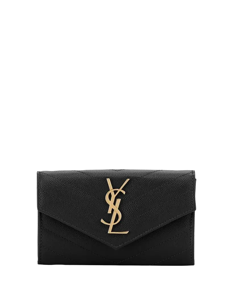 Saint Laurent YSL Monogram Small Flap Wallet in Grained Leather