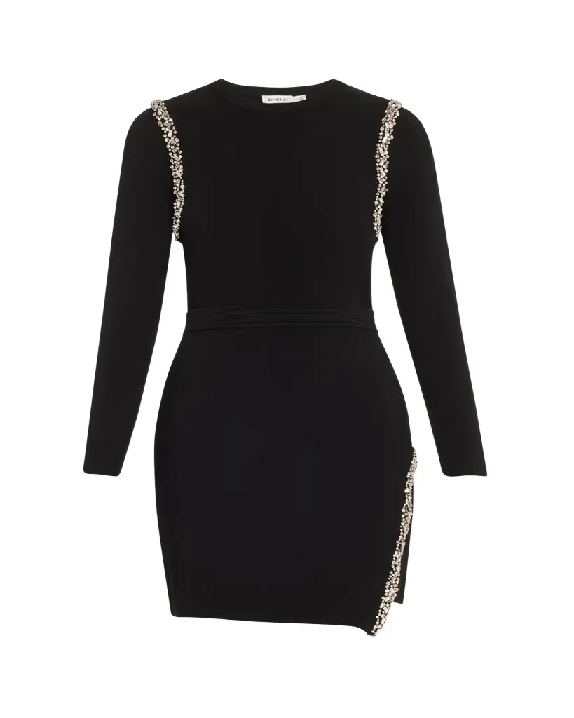 SIMKHAI Nyx Embellished Long-Sleeve Wrap Dress