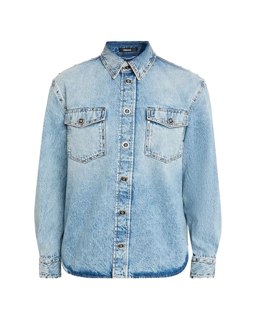 Versace Men's Embellished Denim Overshirt