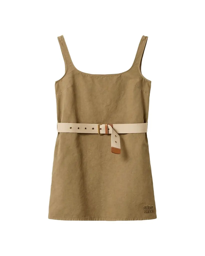 Miu Miu Belted Sleeveless Cotton Mini Dress