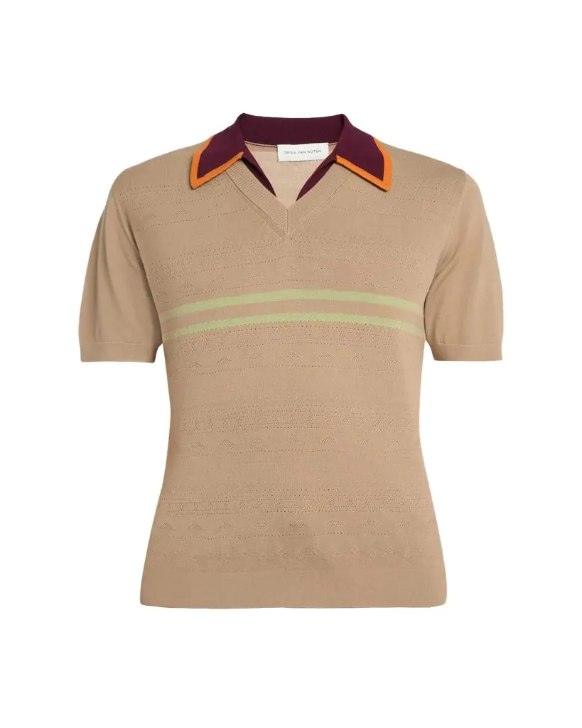 Dries Van Noten Men's Contrast-Trim Knit Polo Sweater