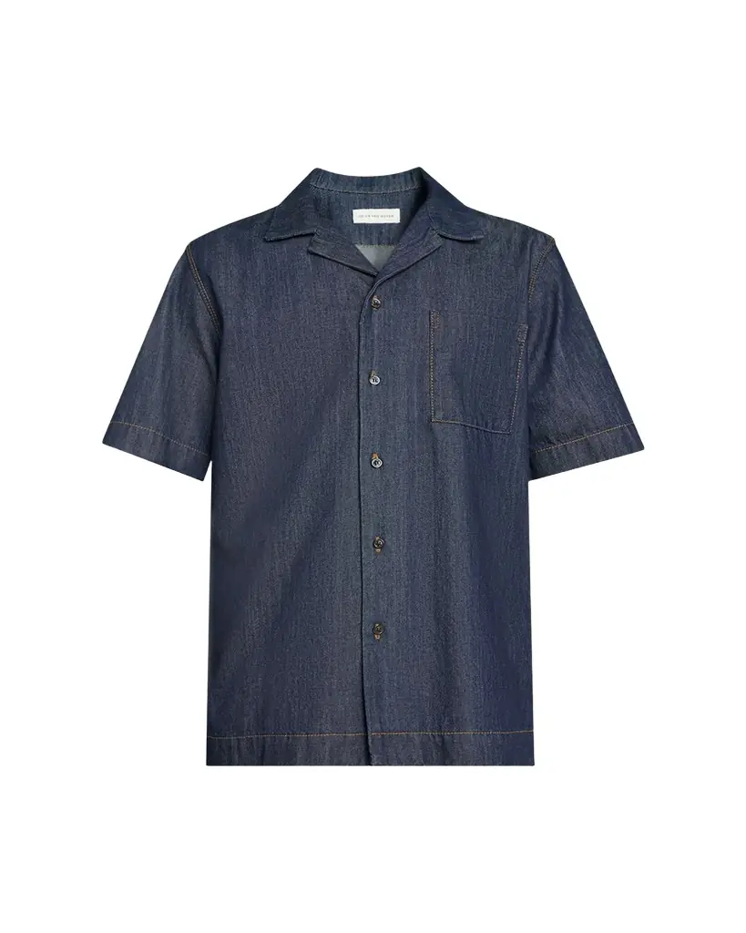 Dries Van Noten Men's Dark Blue Denim Short-Sleeve Shirt