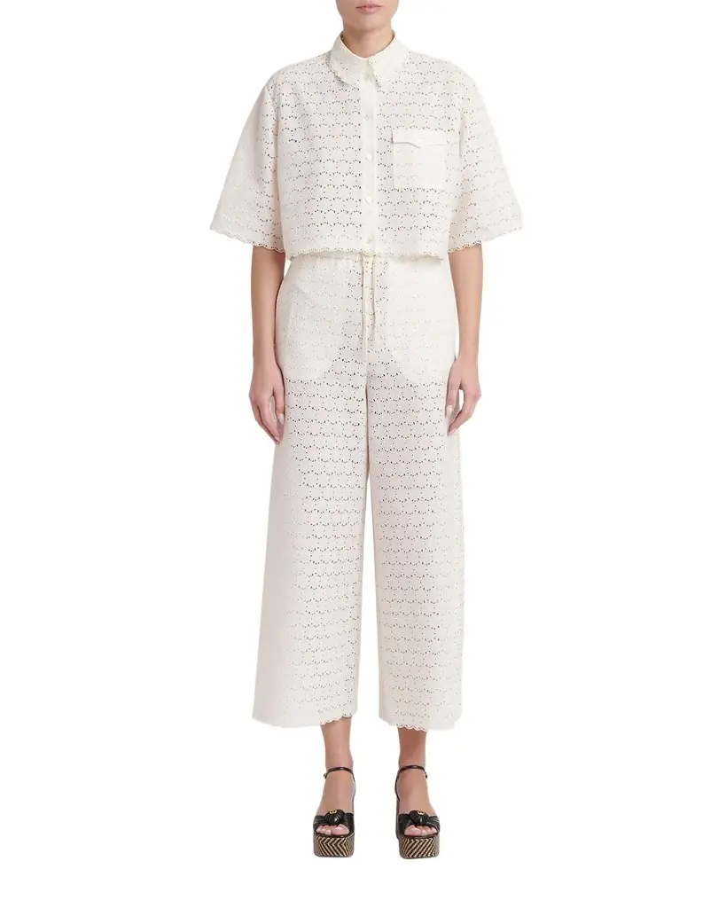 Valentino Garavani Embroidered Eyelet Cotton Drawstring Pants