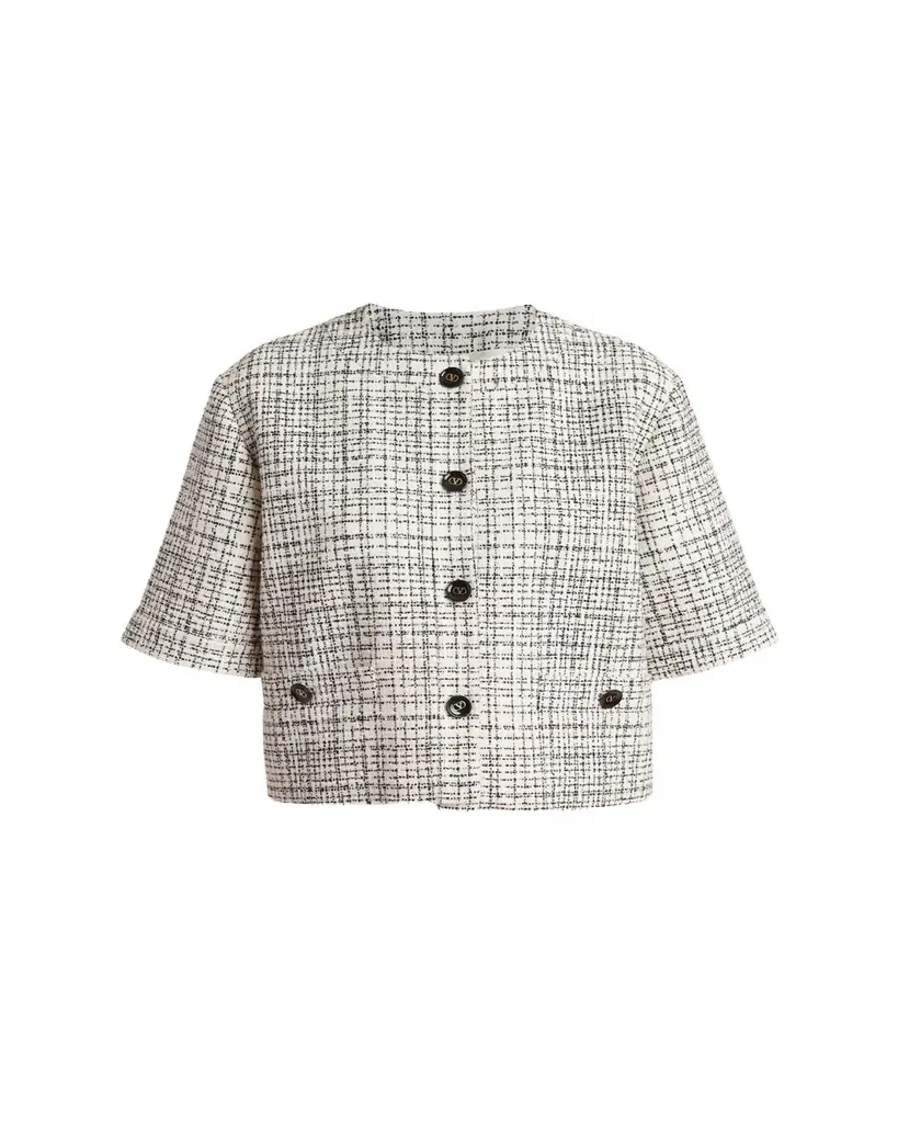 Valentino Garavani Boxy Tweed Short-Sleeve Jacket