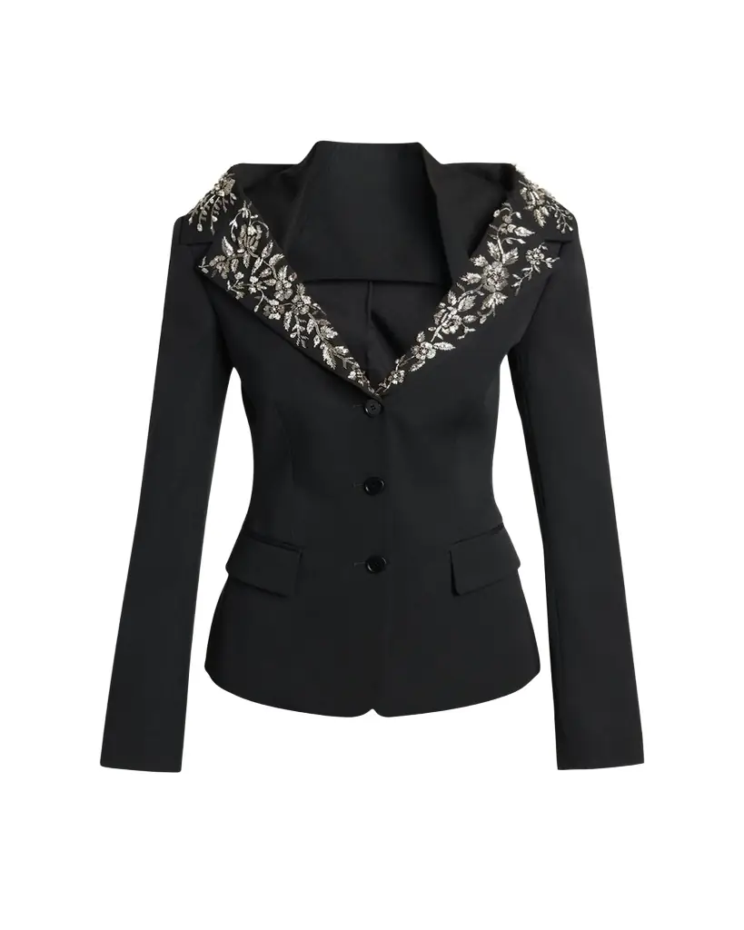 McQueen Beaded Off-The-Shoulder Single-Breasted Jacket