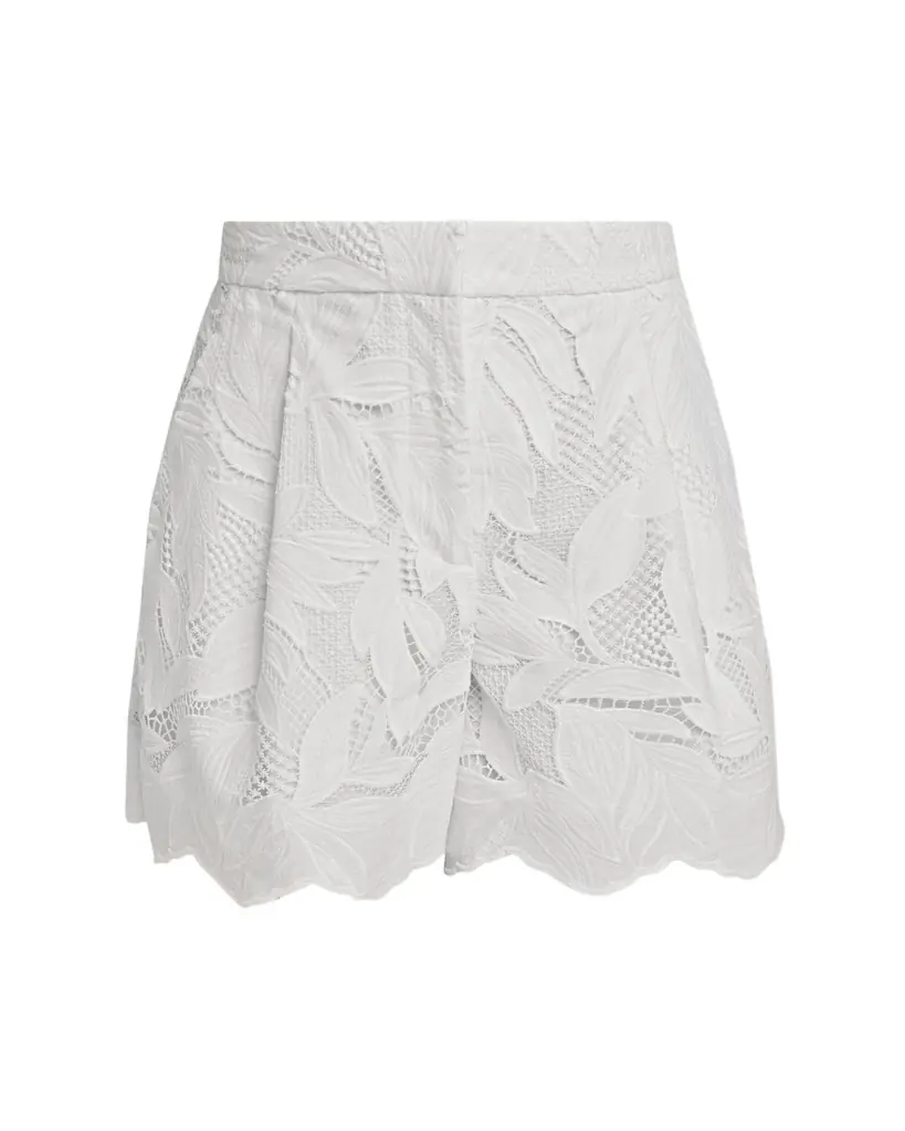 Erdem Floral Cutwork Cotton Pleated Shorts