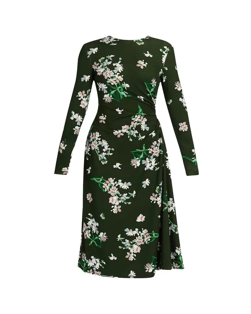 Erdem Floral Ponte Long-Sleeve Midi Dress