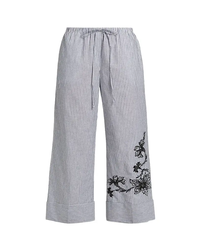 Kobi Halperin Callie Embroidered Striped Wide-Leg Pants