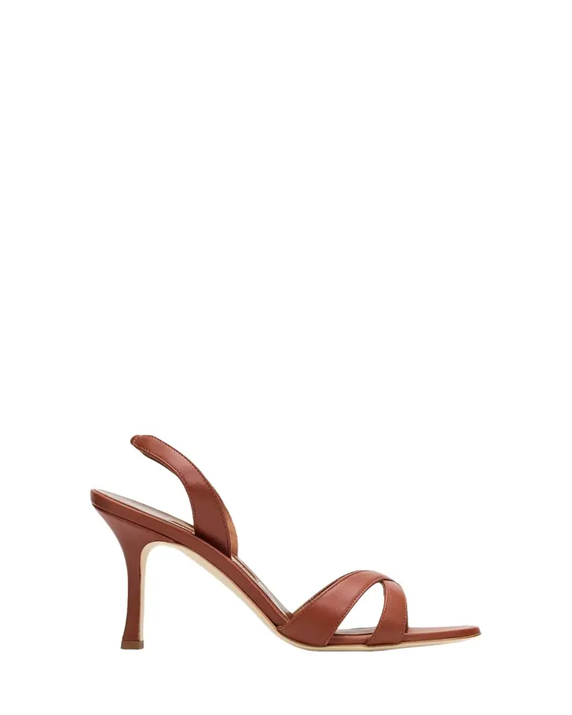 Manolo Blahnik 90mm Callasli Crossover Leather Slingback Sandals