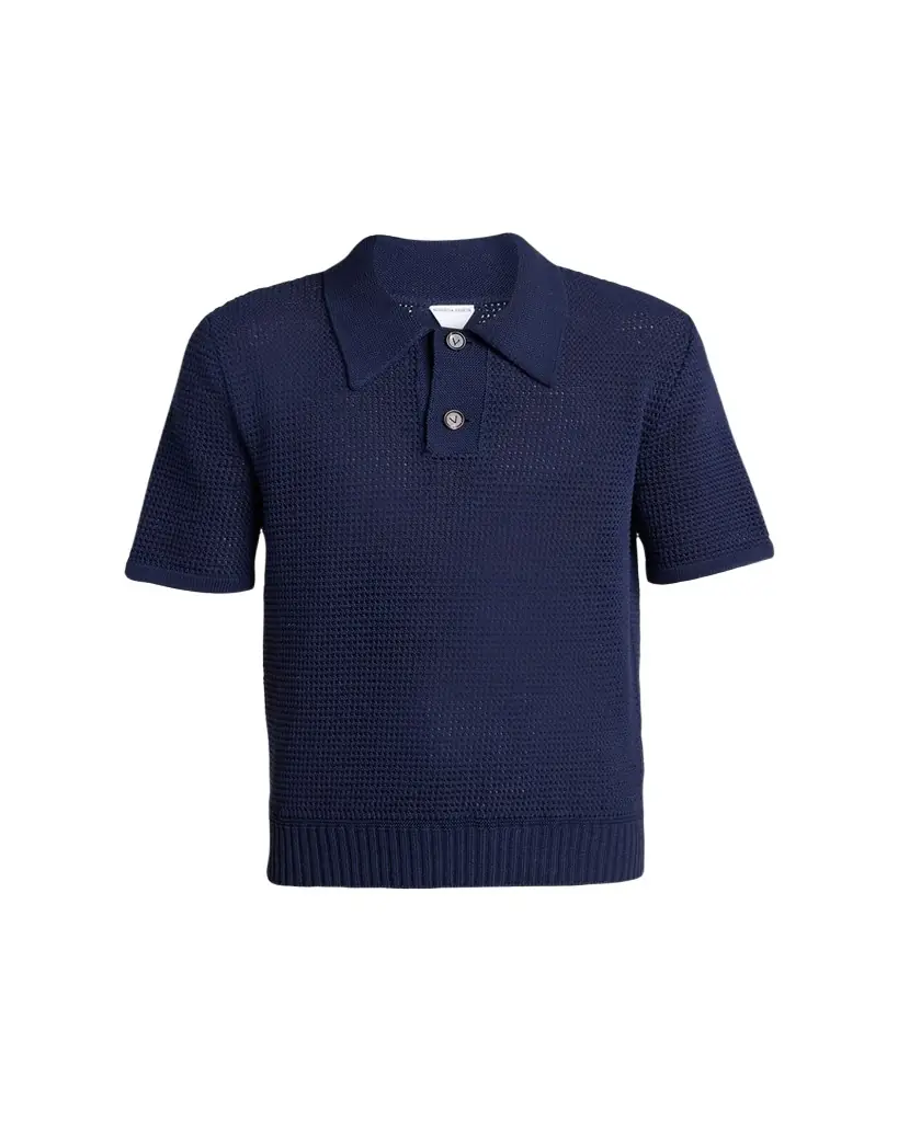 Bottega Veneta Men's Cotton and Wool Crochet Polo Shirt