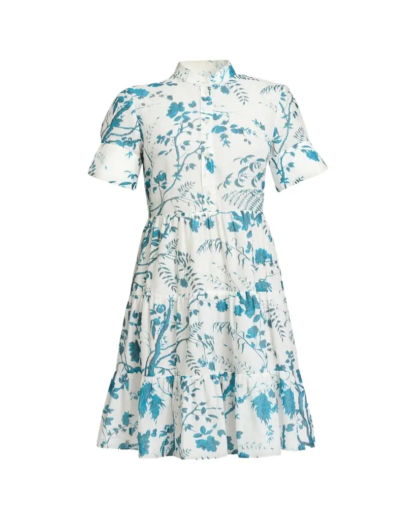 Erdem Floral Cotton-Linen Tiered Mini Shirtdress