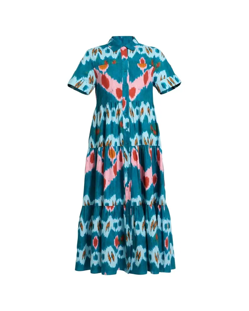 Erdem Abstract-Print Cotton Tiered Midi Shirtdress
