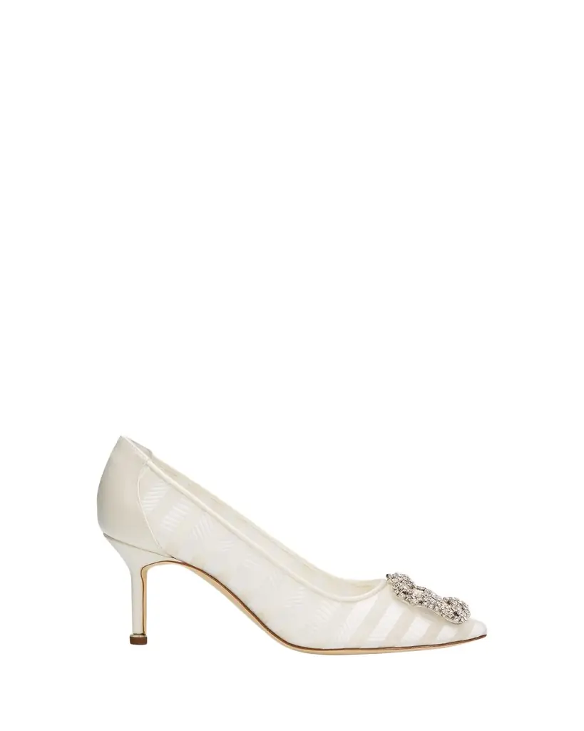 Manolo Blahnik 70mm Hangisila Organza Jewel-Buckle Pumps