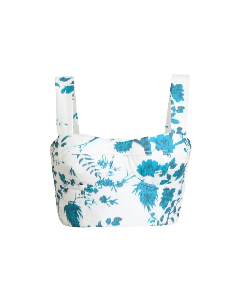 Erdem Floral-Print Cotton-Linen Bra Top
