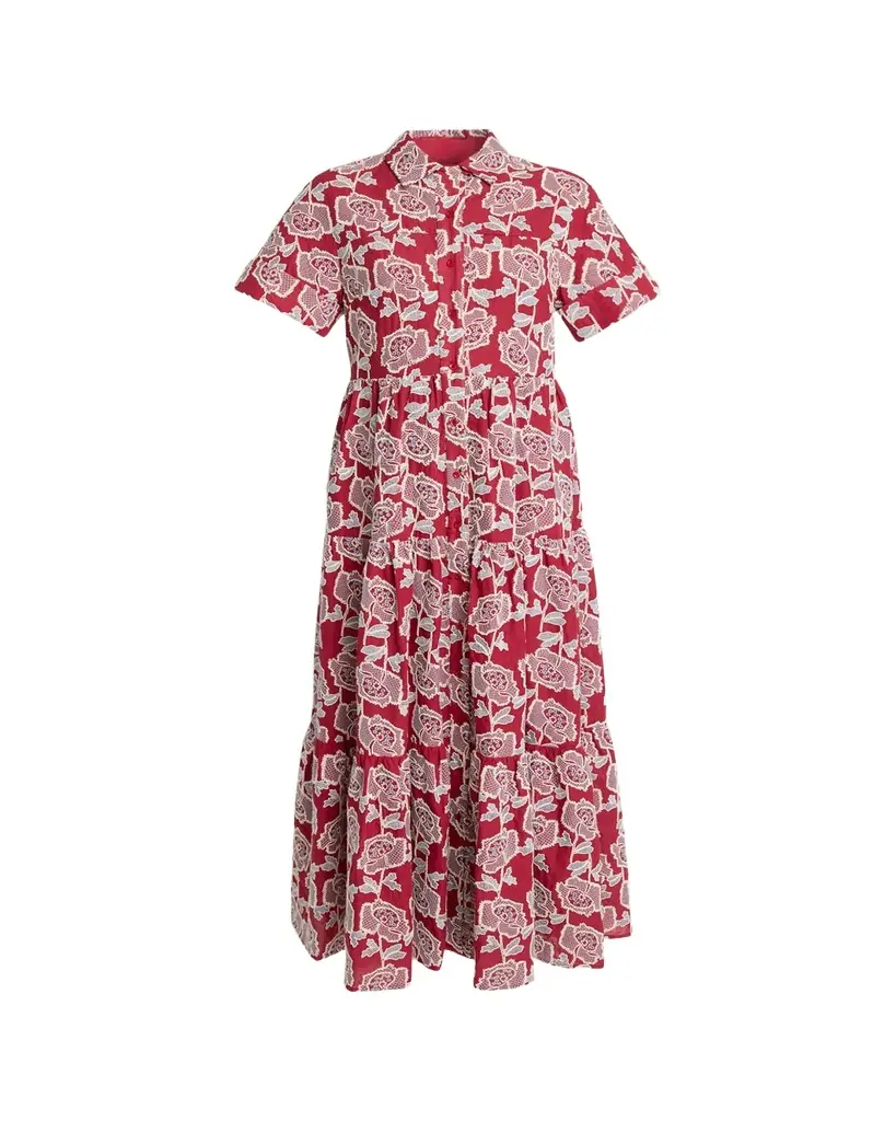 Erdem Embroidered Cotton Tiered Midi Shirtdress