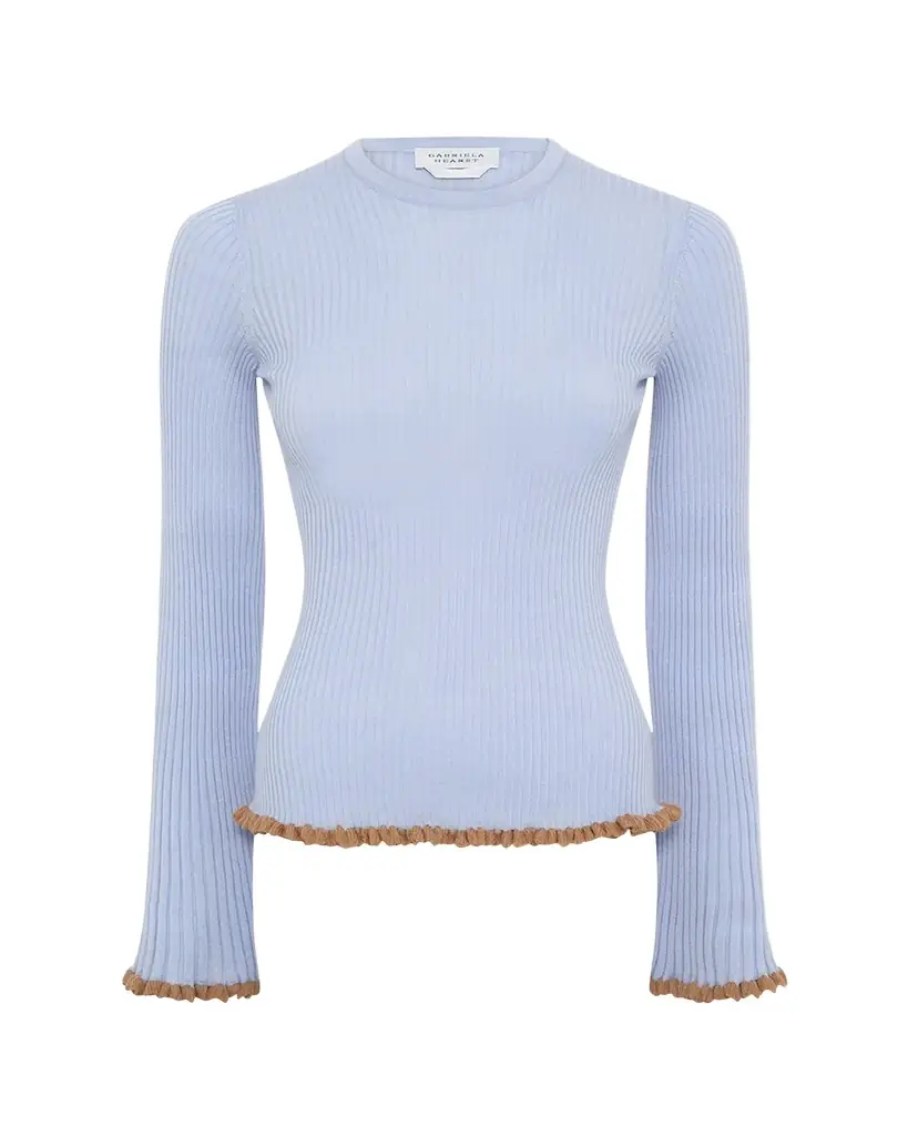 Gabriela Hearst Erya Ruffle-Trim Rib Crewneck Sweater