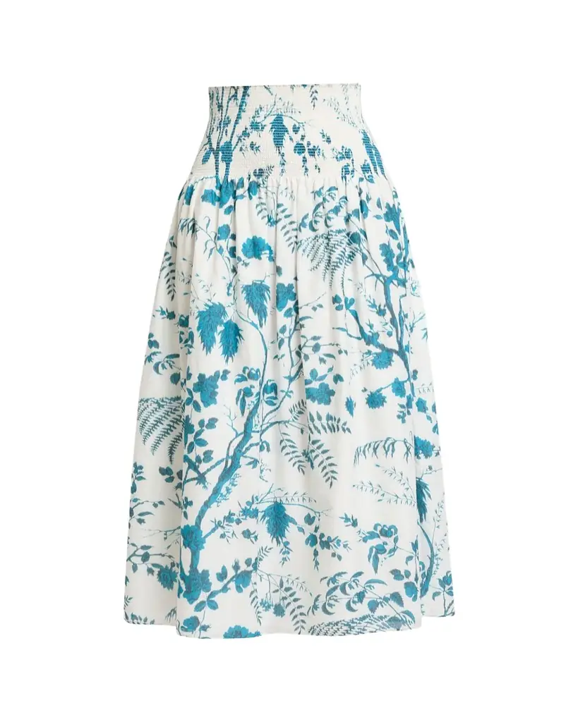 Erdem Floral Cotton-Linen Midi Skirt
