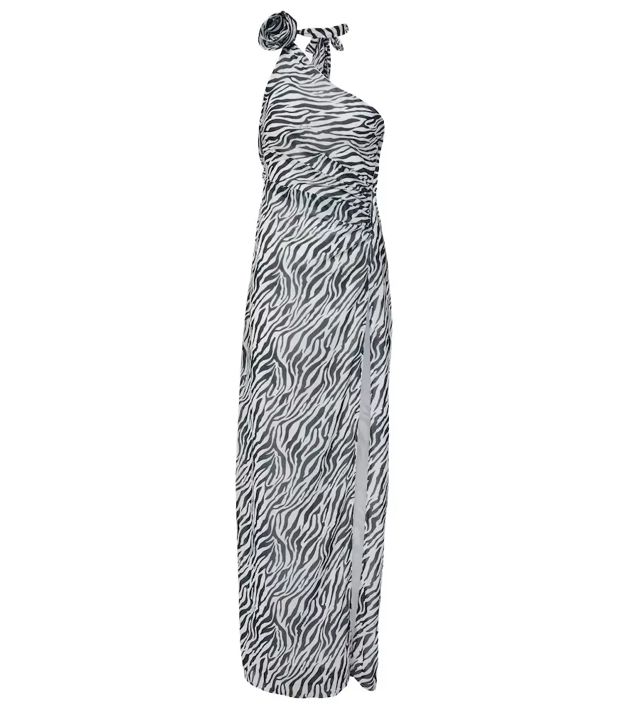 Bananhot Louise zebra-print one-shoulder maxi dress