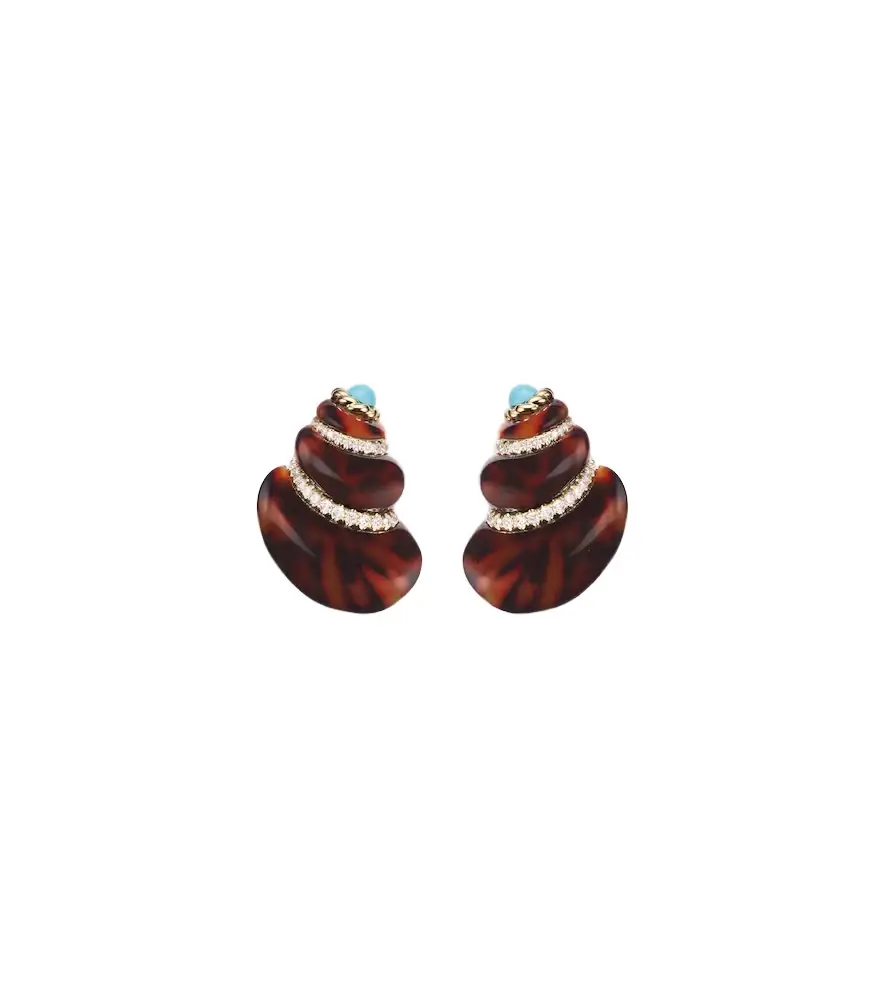 Yvonne Leon Yvonne Léon Coquillage 9kt gold earrings with diamonds and turquoise