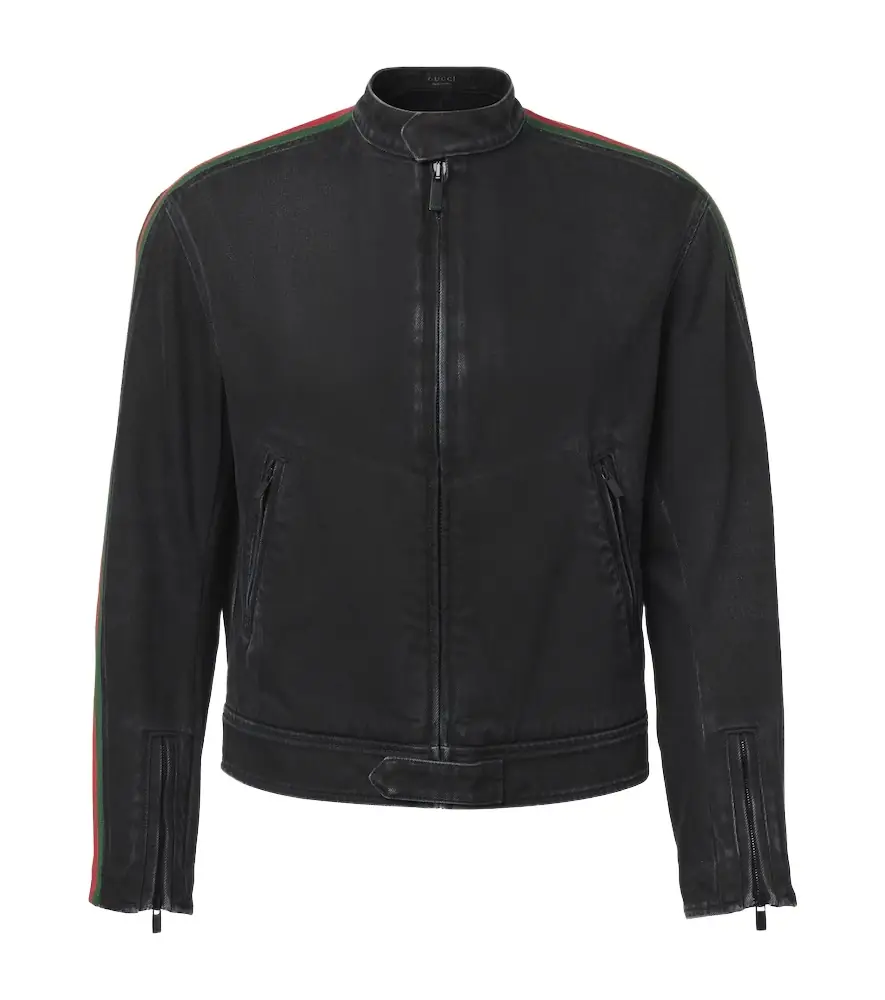 Gucci Web Stripe denim biker jacket