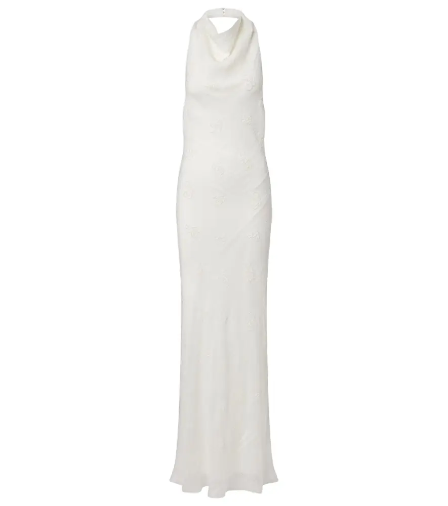 Staud Roselle beaded halterneck organza maxi dress