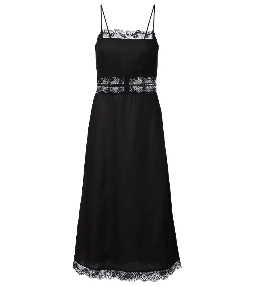 Staud Amalina lace-trimmed linen midi dress
