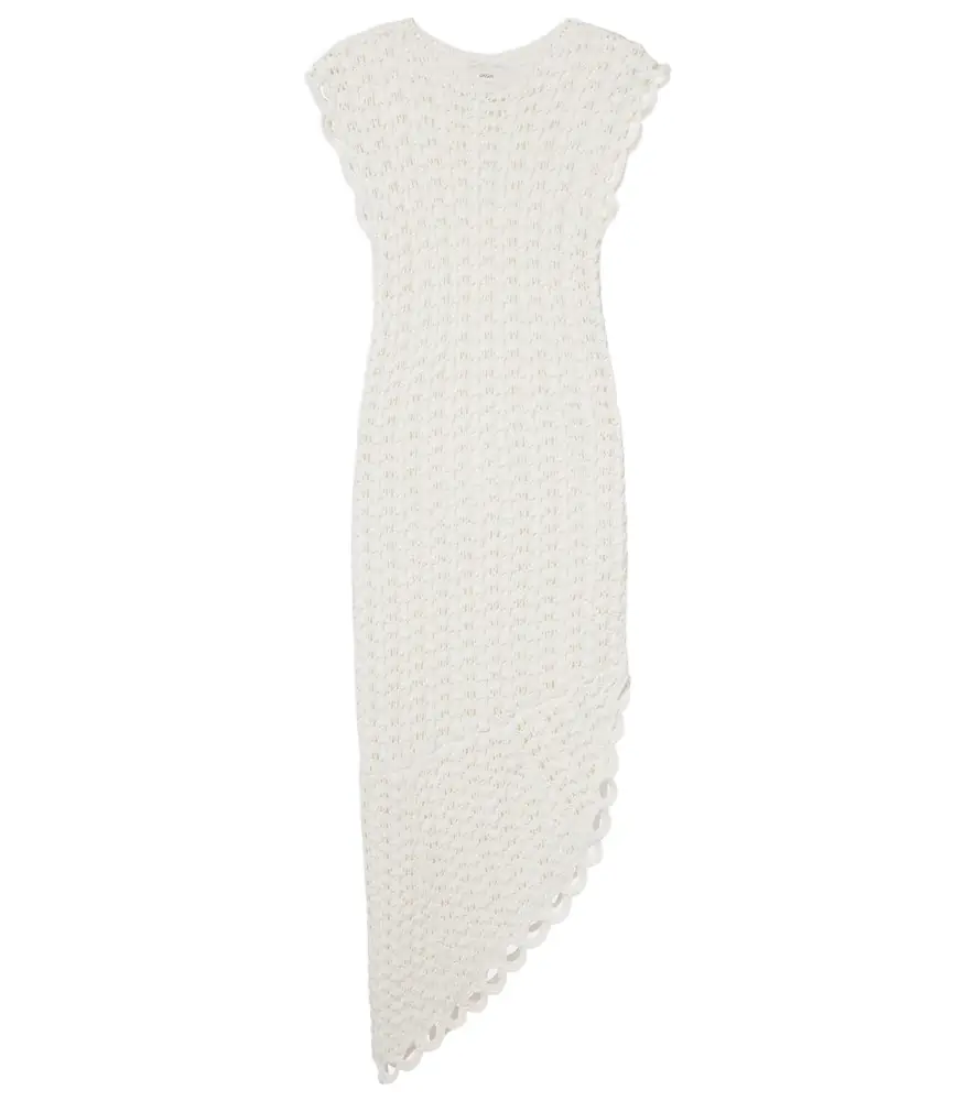 Loulou de Saison Malena asymmetric scalloped crochet midi dress