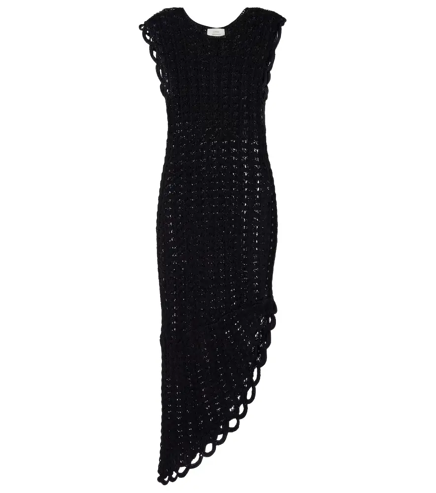 Loulou de Saison Malena asymmetric scalloped crochet midi dress