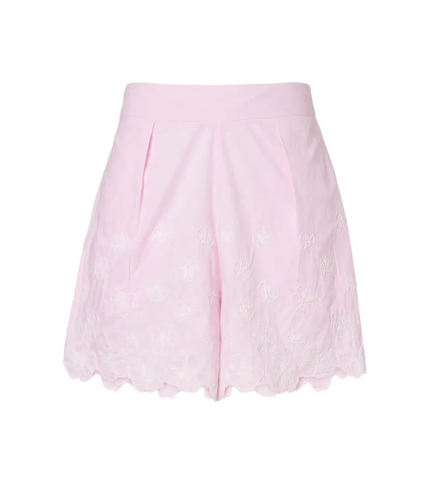 Juliet Dunn Embroidered cotton poplin shorts