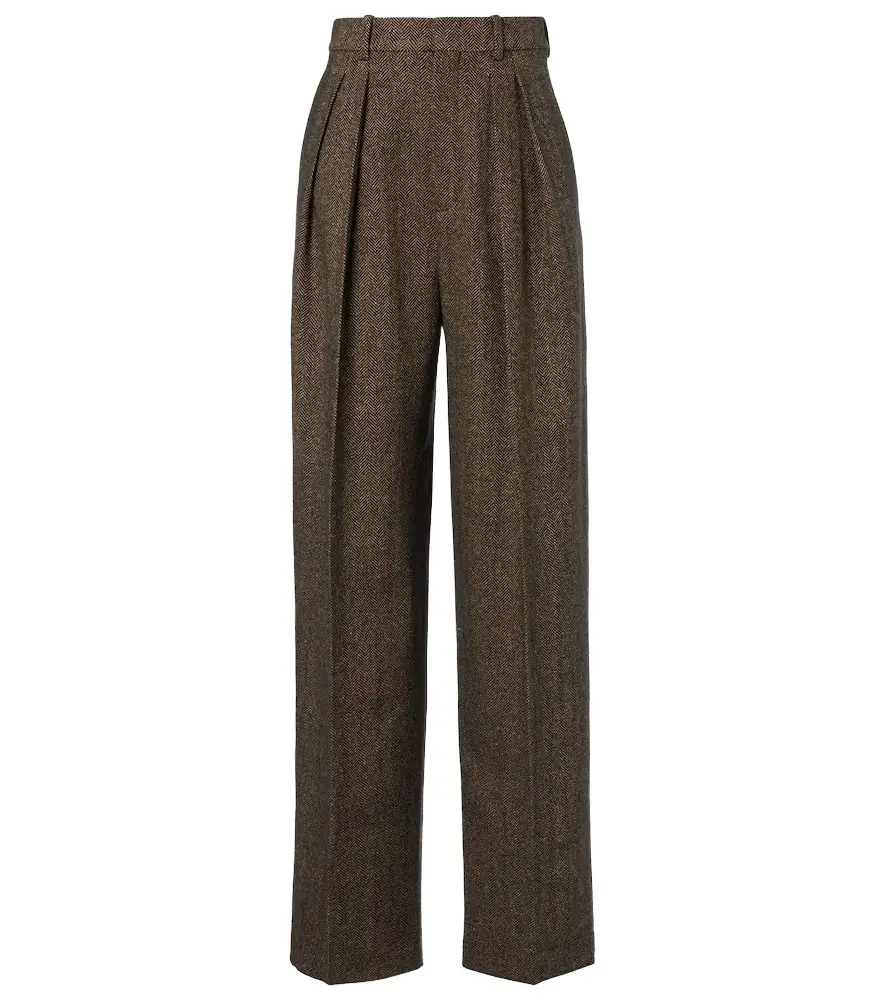 Saint Laurent Herringbone wool-blend wide-leg pants