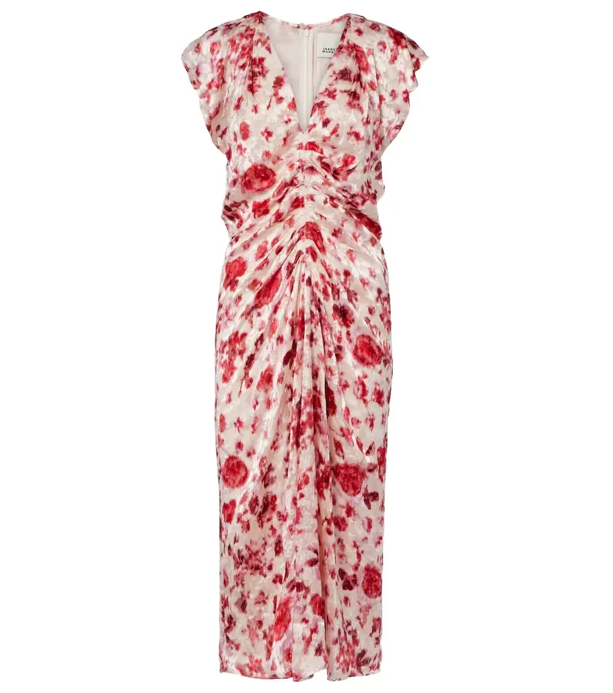 Isabel Marant Lindsay floral ruched jacquard midi dress