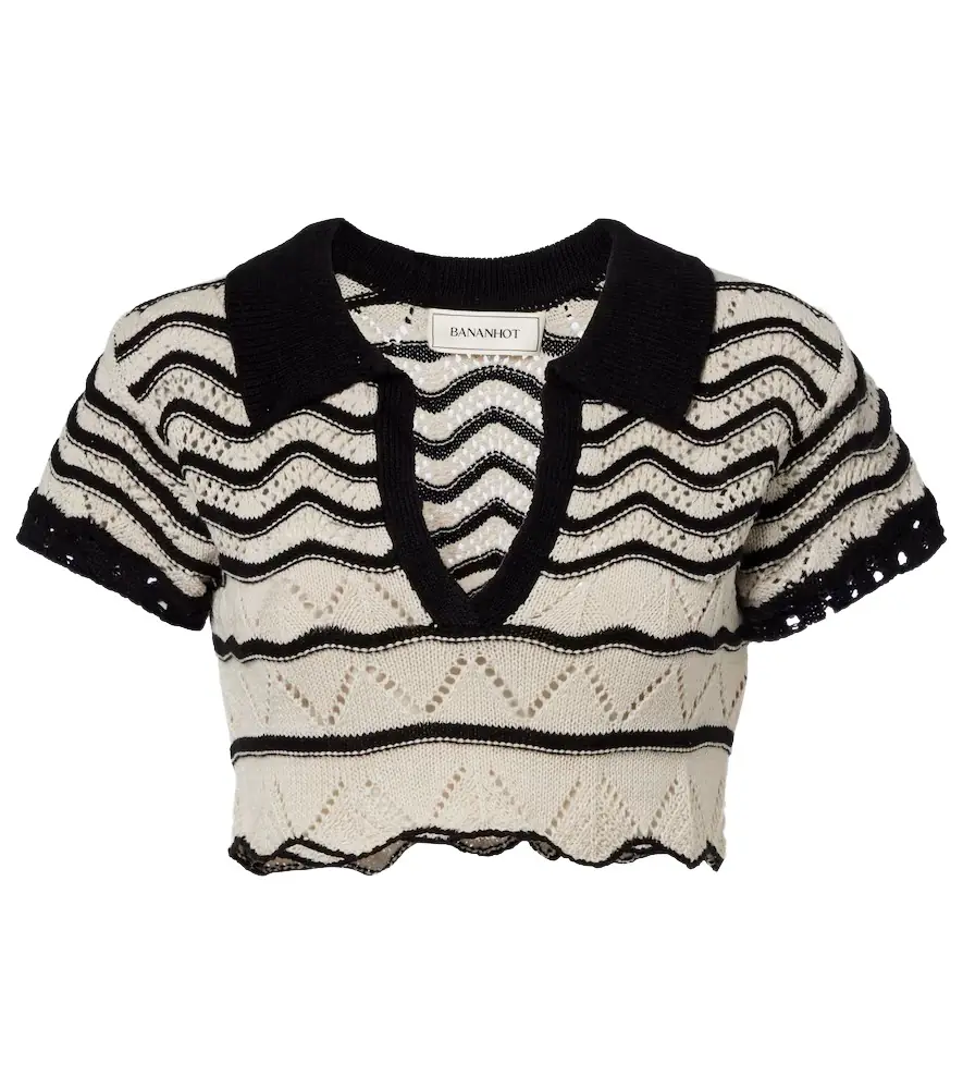 Bananhot Coco open-knit cotton-blend crop top