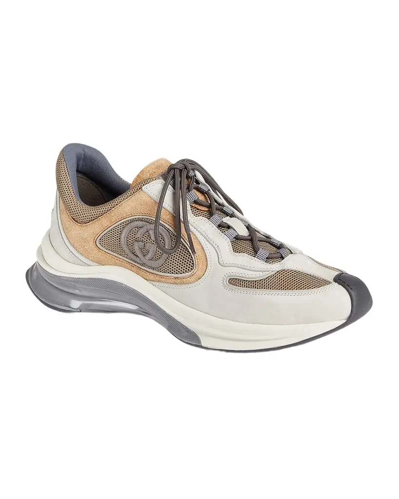 Gucci Men 's Run Premium Mesh and Suede GG Runner Sneakers