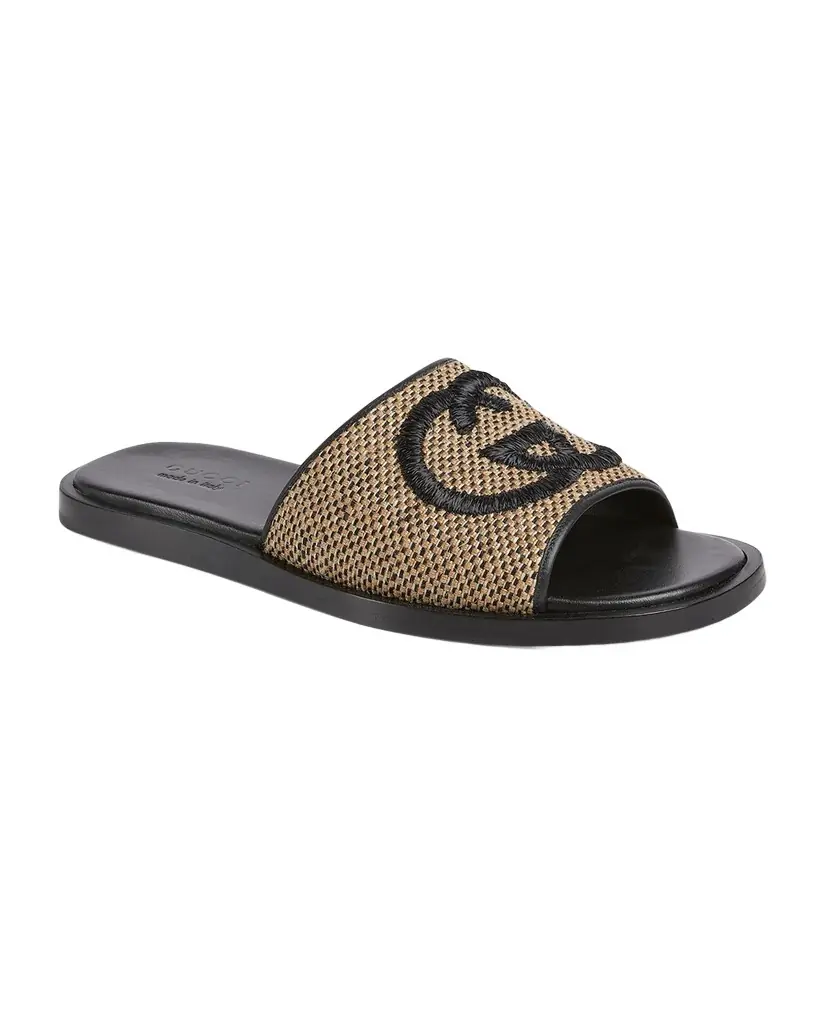 Gucci Men 's Interlocking G Leather Slide Sandals - Men's Shoes