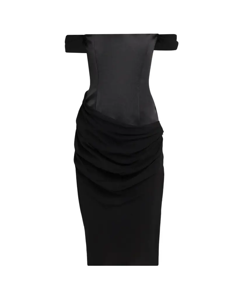 Alex Perry Off-The-Shoulder Draped Satin Corset Midi Dress - Women's Clothing