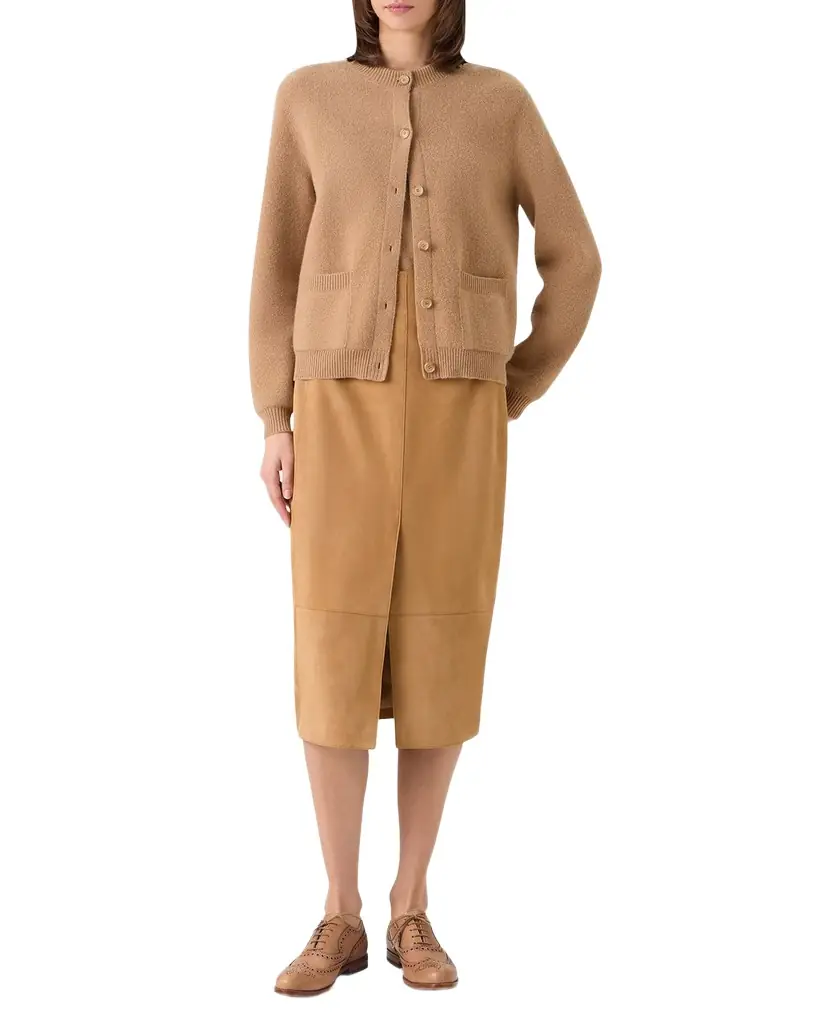 Akris Crewneck Cashmere Pique Knit Cardigan