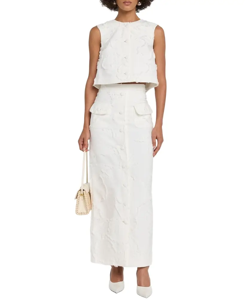 Adam Lippes Remo Fringed Crepe Button-Front Sleeveless Top