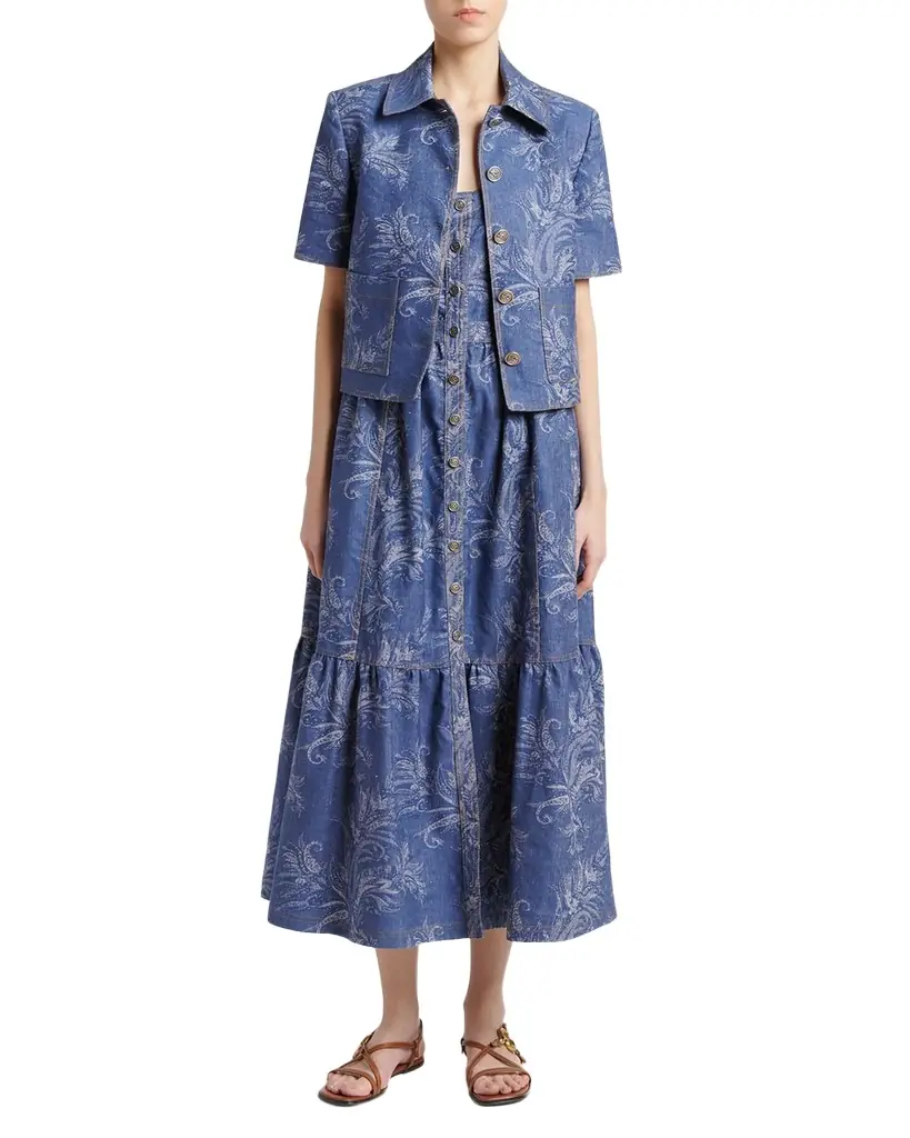 Etro Paisley Denim Jacquard Short-Sleeve Shirt
