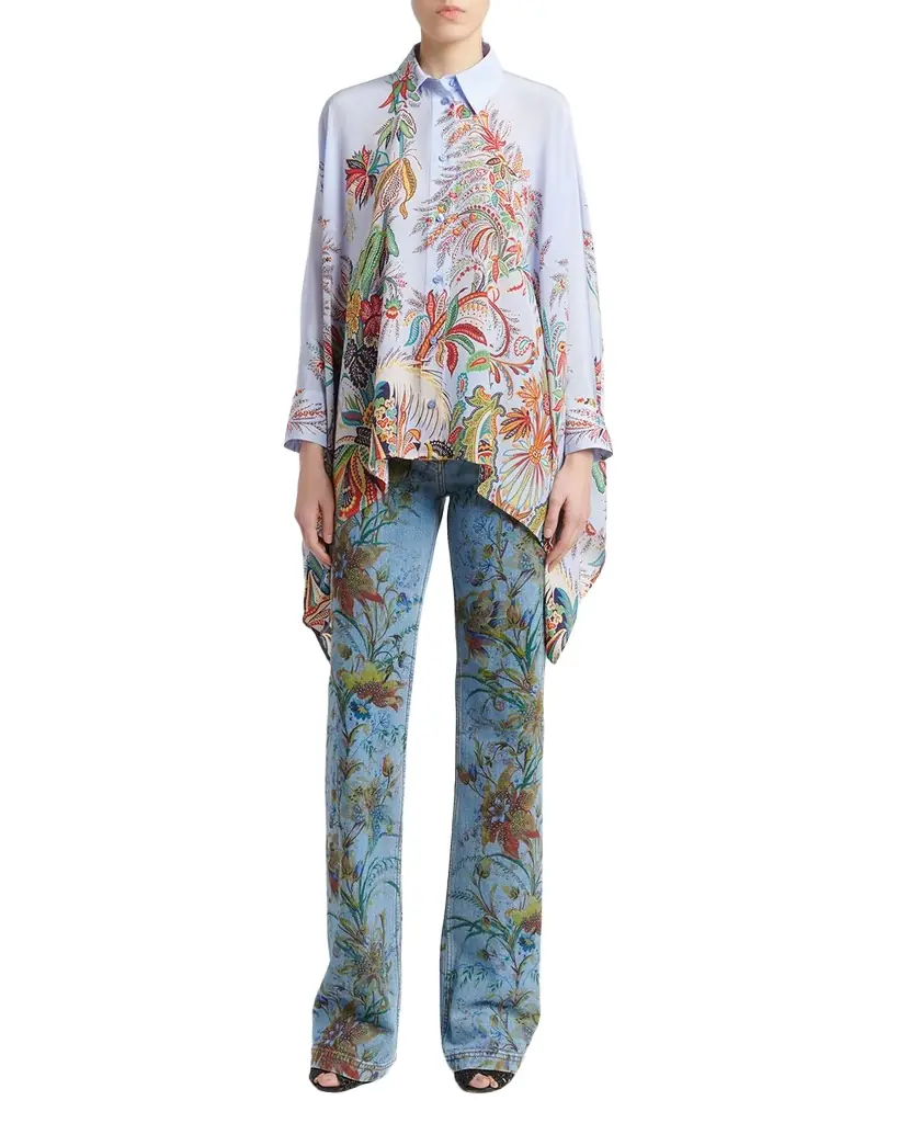 Etro Paisley-Print Silk Handkerchief Button-Down Shirt