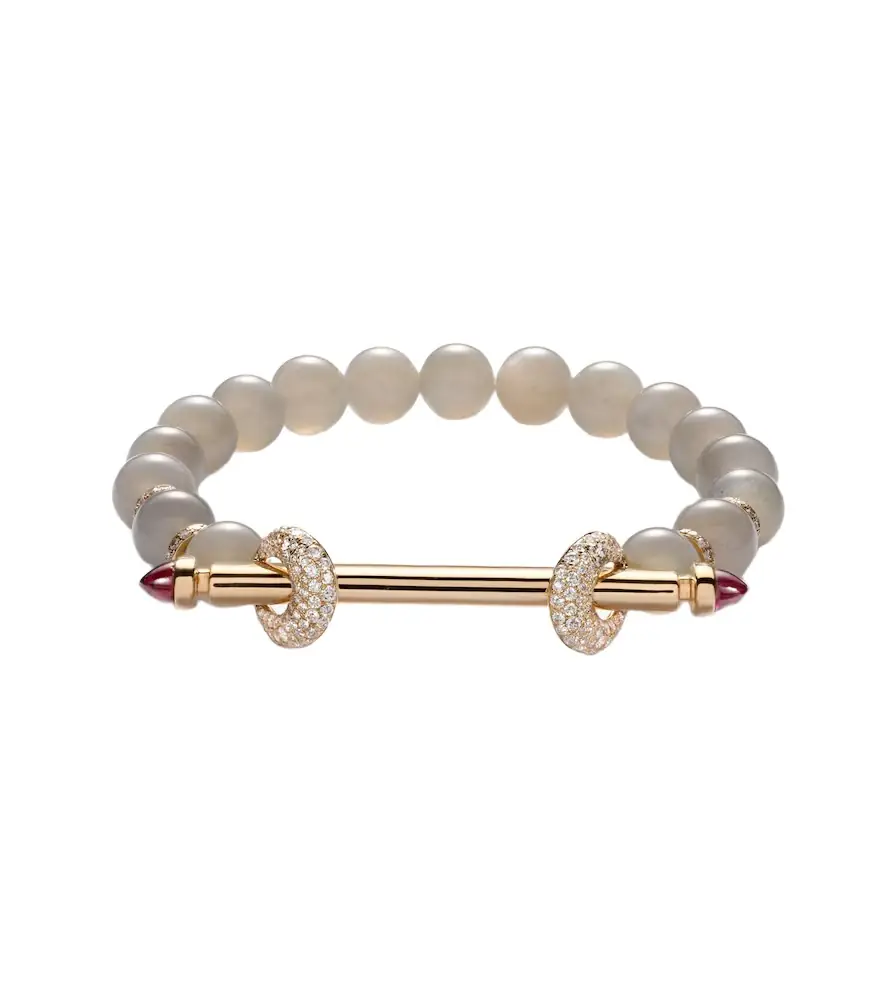 Ananya Chakra 18kt gold beaded bracelet with diamonds and rubies