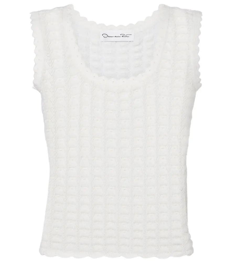 Oscar de la Renta Pointelle cotton and silk tank top