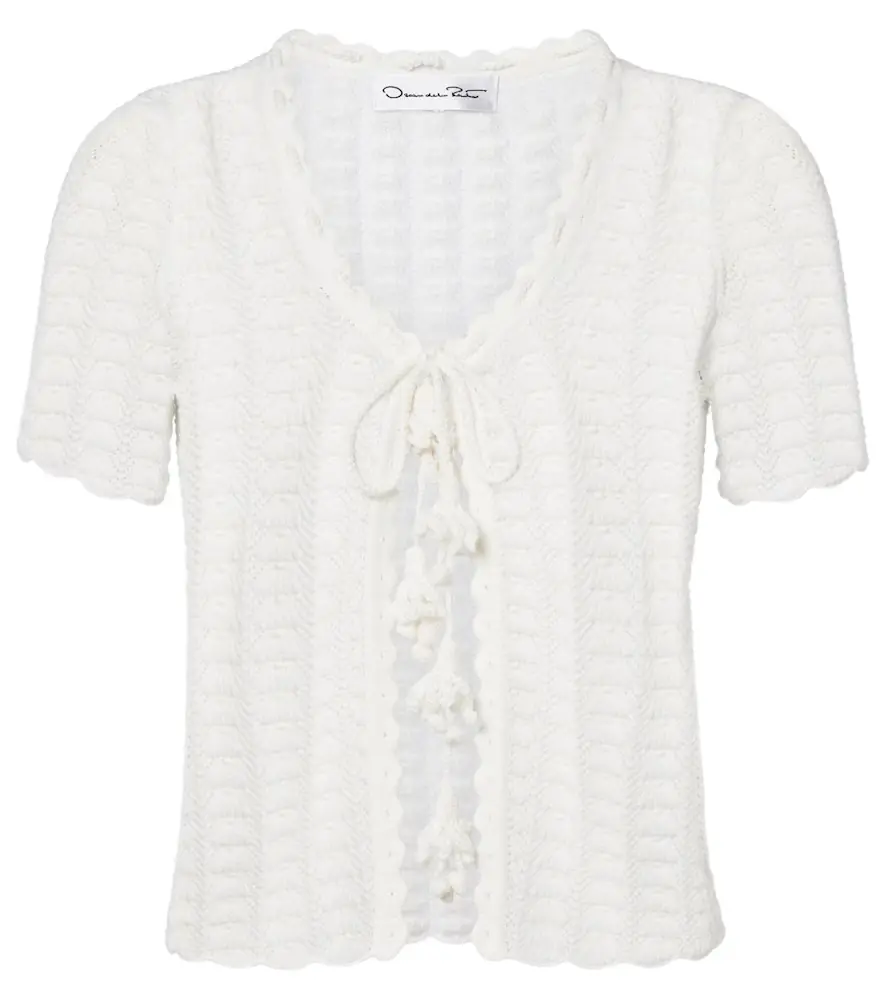 Oscar de la Renta Pointelle cotton and silk cardigan