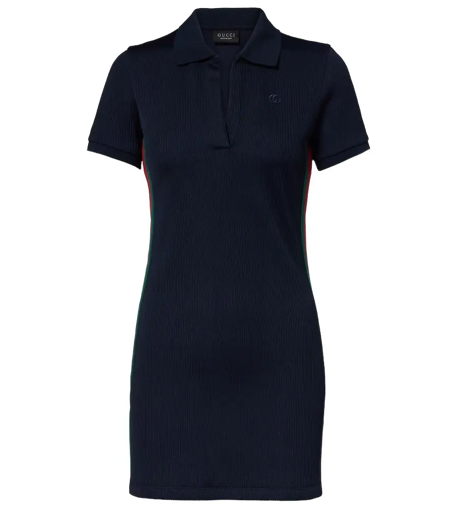 Gucci Web Stripe ribbed-knit jersey polo dress