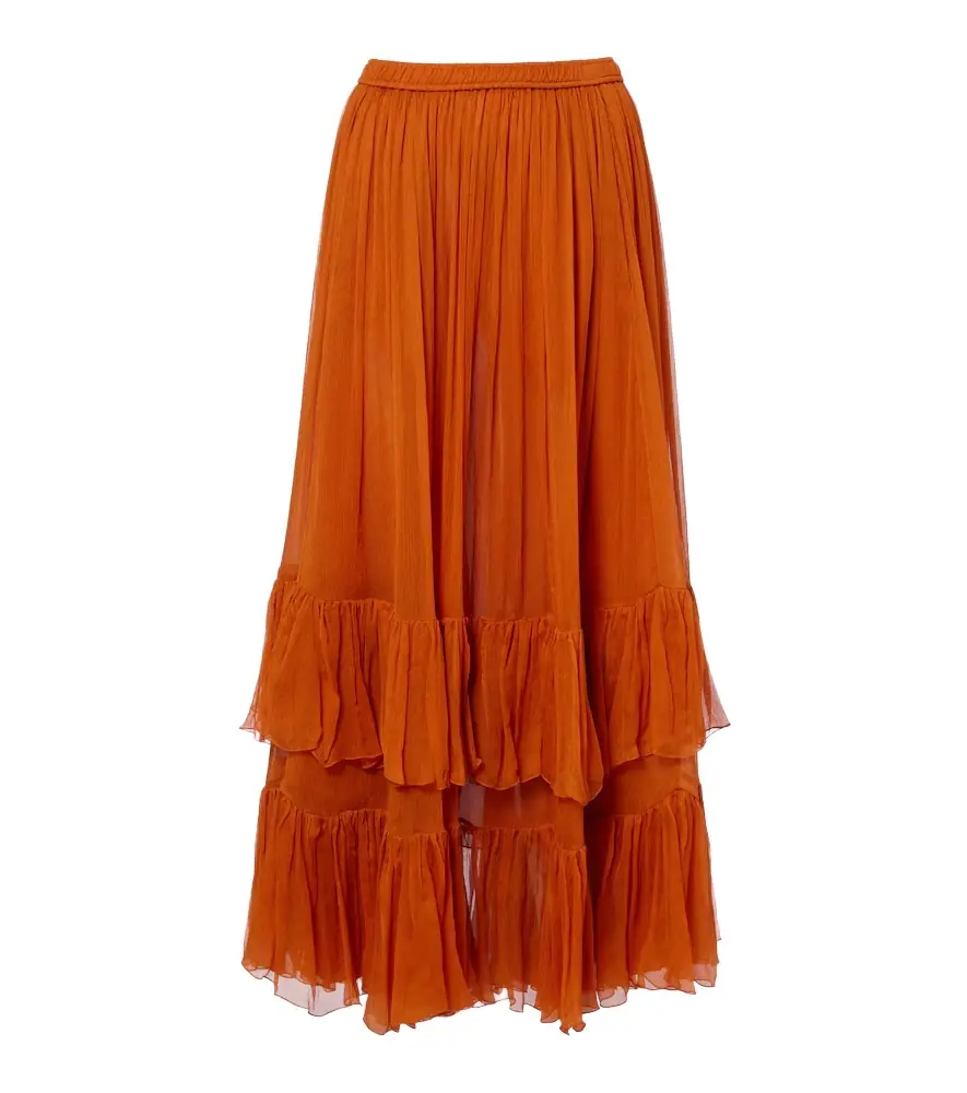 Saint Laurent Ruffled sheer silk maxi skirt