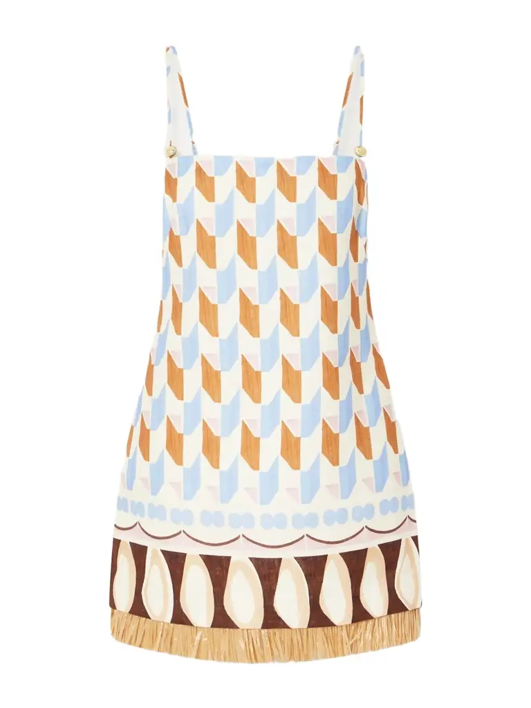 Cara Cara Valencia Printed Fringed Linen Mini Dress